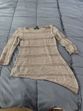INC International Concepts Taupe Open-Knit Sequin Sweater